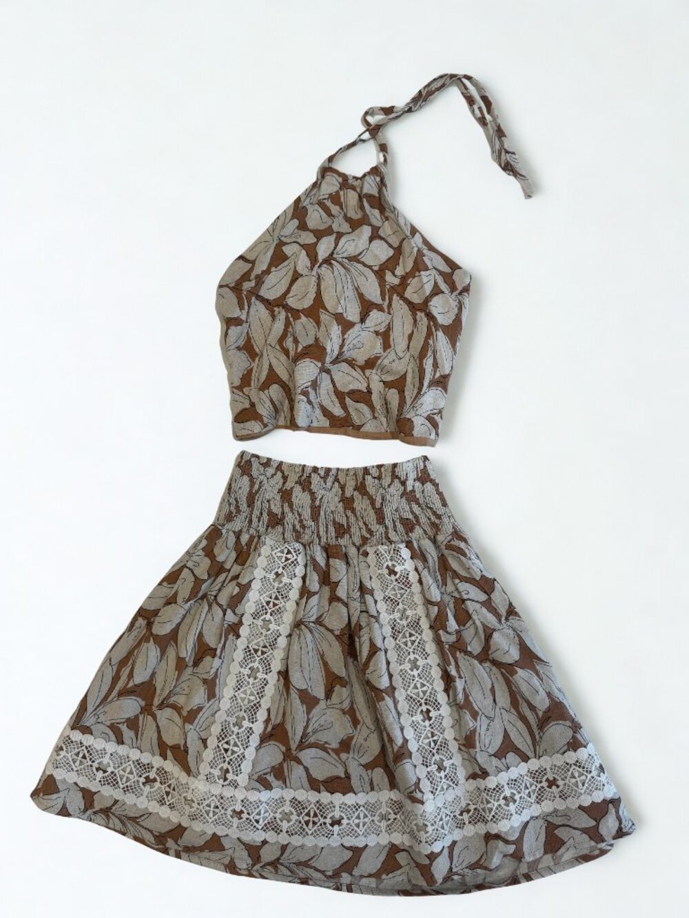 Sabz Kids Leaf Print Halter Top Skirt Set 14 16 NWT